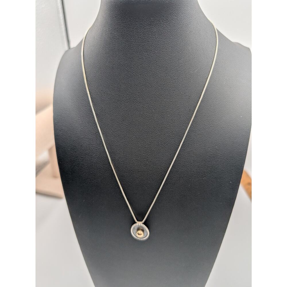 MC Italy 925 Sterling Silver Oxidized Gold Bead Oval Pendant Necklace 18"